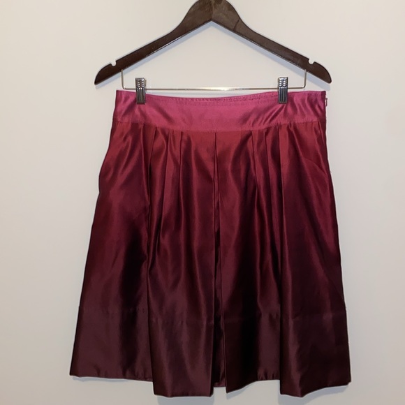 🌺Ann Taylor Ombre Silk Blend Womens Pleated w/Pockets Wine Sz8 A-line Skirt - Picture 3 of 8